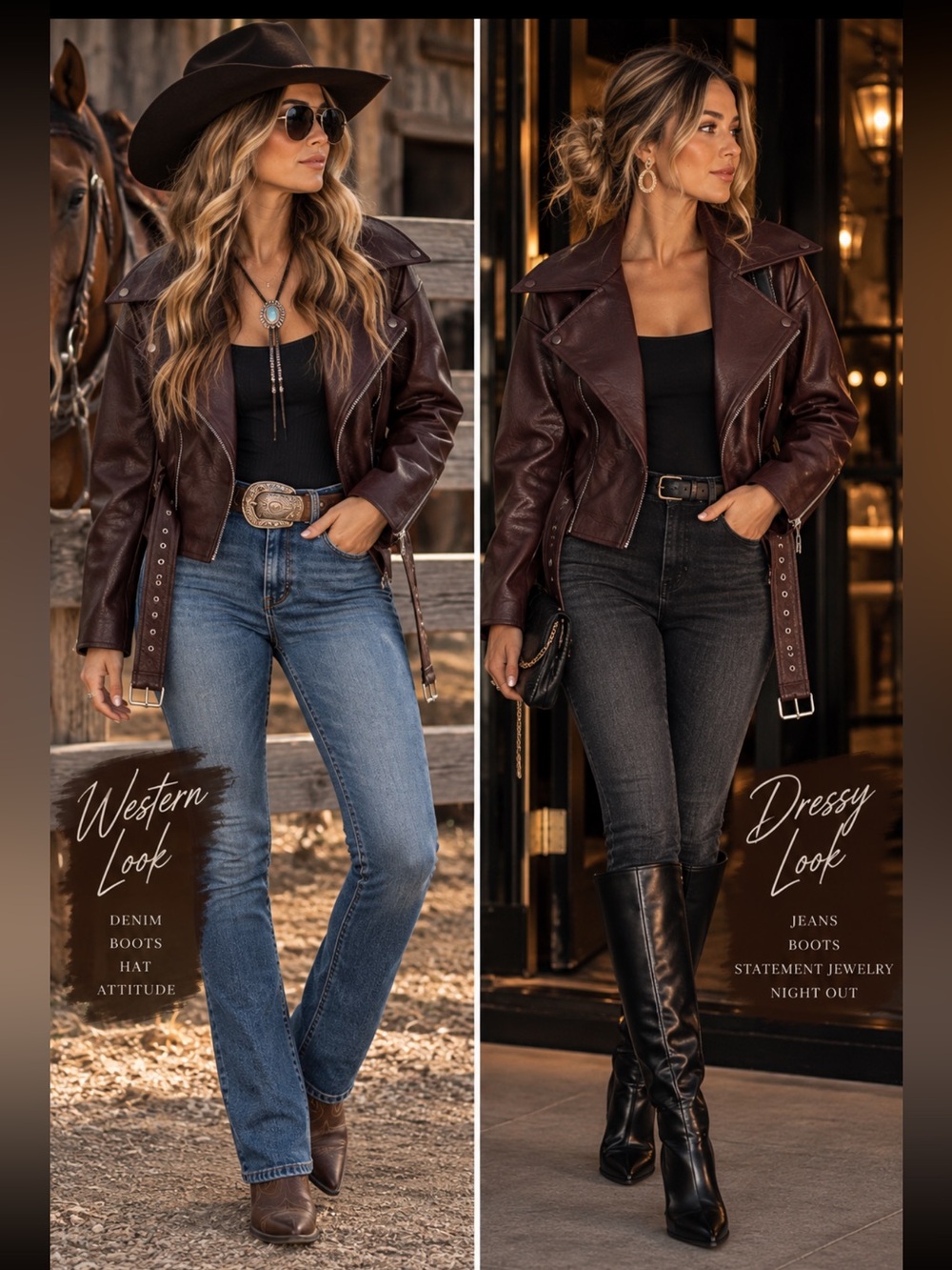 Commence Women's Zip Front Belted Faux Leather Jacket Women's Dark Brown Size M